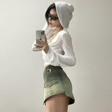 2025 Summer New Women's Fashion Sexy Solid Color Folding Hood Repair Waist Open Umbilical Sunscreen
