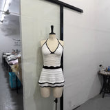 Summer 2025 Women's Explosive Sexy Knitted Short Sling Tape Open Umbilly Skirt Set