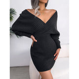 Autumn/Winter 2025 Cross-Win V-Neck Bat Dress Bag Hip Dress Sweater Dress Women's Fashion