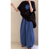 Korean Languid Feeling To Wear A Woman's 2025 Summer Printed Short-Sleeved Collar Top Loose Pear-Shaped Body Trousers