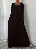 Summer New Long Dress Casual Loose Long Sleeve Solid Color Collar Dress