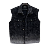 High-End Fashion Hot Full Of Star Denim Vest Coat Men's Fried Street Loose Sleeveless Vest Horse Clip Tide