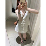 Hong Kong Style Retro Thin Temperament New Vest Solid Color Simple And Irregular Fashion Shorts Two-Piece Suit Woman