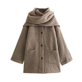 Explosion ZR Women's Temperament With Scarve Short Knit Coat