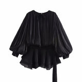 Temperament Lantern Dress Women's Spring New Short Skirt To Collect Irregular Lotus Leaf Edge Tie