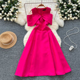 Famous Elegant Dress Women's Dinner Party Dress Hearty Shoulder V Neck Waist Temperament Elegant Swing