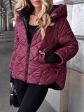 Autumn And Winter New Fashion Trend Lattice Loose Hooded Cotton Jacket