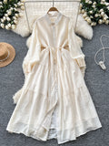Vintage Fashion Casual Long-Sleeved Shirt Dress Women Loose Tidive With Long Skirt 0515