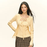2025 New Women's Design Temperament Lace Splicing Elastic Knitting Shirt Fashion Two Sets