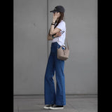 French Retro Blue High-Waisted Micro-Rave Jeans Women Autumn Small Slim Slimy Horseshoe Long Trousers