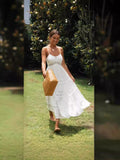 2025 New Women's Bohemian Sling Dress Lace Splicing Big Dress