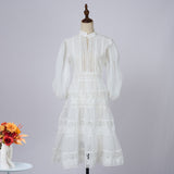 Solid-Color Dress Eugen Yarn Half-Open Lantern Sleeve Middle Sleeve Dress Lace Lace To Receive Waist Skirt