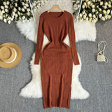 Simple Sexy Pit Strips Body-Body-Groom Knitted Dress Autumn Solid-Colored Bottom Skirt One-Step Dress Woman