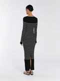 Autumn And Winter New Women's Fashion Elegant Round-Neck Dress Striped Dress Long Dress