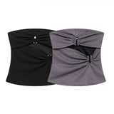 Open Design Metal Decoration Folded Breast 2025 Summer Sexy Shoulder Repair Short-Term Waistcoat Woman