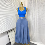 Classic Fashion Folding Wave Half-Dress French Sweet High-Waisted A-Shaped Skirt Mid-Long Folds Skirt