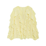 Is Women's V-Neck Folding Trim Shirt Long-Sleeved Top Loose Woman