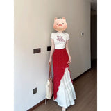 Korean Shoulder Short-Sleeved T-Shirt Crumm Skirt Suit Women's Summer New High-End Temperament Sweet Two-Set