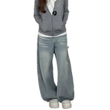 Light Blue High Street Design Loose Broad Leg Pants Women Lazy Wind Hip Hops Fatmm Straight Jeans