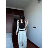 Korean Rice White Temperament Spliced High-Waisted Casual Pants Women Spring New Small Loose Broad Legs Long Trousers