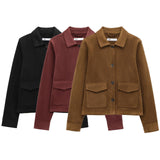 Jacket Pocket Women's Texture Collar Coat Effect Velvet Face 2025 Long Sleeve Single Row Buckle Spring