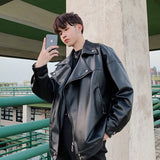 Men's Coat Leather Jacket Couple Dress Spring And Autumn Trend Handsome Loose Large-Size Locomotive Clothes Men And Women