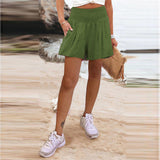 2025 Women's Hot Selling Solid Color High-Waisted Elastic Shorts Tight Waist Wide Leg Slacks