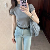 Light Blue Retro High Street High-Rise Micro-Rave Jeans Women Summer Elastic Repair Slim Thin Horseshoe Long Pants