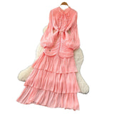 French Dress Women 2025 New High-End Lace To Receive Waist Lantern Sleeves Side Long Dress Dress