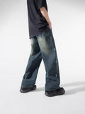 Heavy Industry Embroidered Jeans Men's Spring And Summer Trend Hop Hop Trousers Hip-Hop Loose Broad-Legged Trousers