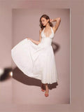 2025 Spring And Summer French Name Deep V-Neck Sexy Hanging Neck Tie Splicing Pressure Folded Waist Thin Sweet Dress