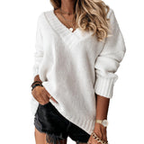 2025 New Sweater Women's Autumn And Winter Solid Color V-Neck Long-Sleeved Knitted Shirt