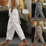2025 Spring And Summer Wish New Casual Lace Hollow Splicing Nine-Point Trousers