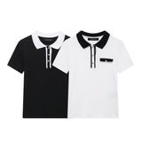 Collage-Coled POLO Collar Jersey 2025 Spring Temperament Short-Sleeved Elastic Short Knitted Top Woman