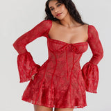 Autumn New Women's Clothing Temperament Fashion Lace Trumpet Long Sleeve Strap A Swing Dress Woman