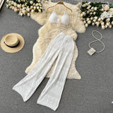 Straight-Barose High-Rise Thin-Legged Trousers With Hanging Neck Short Top Two Spice Girl Sets