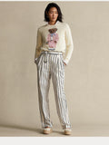 2025 New Knitted Shirt Pink Cartoon Bear Embroidered Knitted Shirt Collar Long-Sleeved Sweater Cute Wind Top Woman