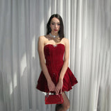 Fashion 2025 Autumn And Winter New Women's Style Sexy One-Character Collar Tective Tective Temperament To Close The Waist Dress