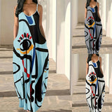 New Summer Cool Sling Skirt Abstract Face Style Digital Print Style Street Dress Woman