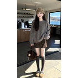 MARIE.COCO Korean New Lazy Style Retro Knitted On The Female Leopard Dress Autumn And Winter Fashion Set