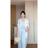 Temperament Lazy Style A Set Of Thin Shirt Folds Design Smear Tsets Women's Boobs Half-Dress Women's Suit