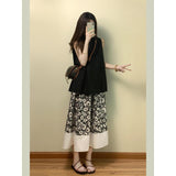 Summer Dopamine Sleeveless Top Women Summer New Set Of High-Waisted Hanging Feeling Relaxed A Word Broken Flower Long Skirt