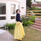 Dopamine Medium Long Swing A Word Umbrella Skirt Women Summer Small College Wind Tight Waist Yellow Skirt
