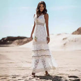 2025 Summer Temperament Bohemian Long Dress Burst Women's Lace Splicing Big Swinging Clothes