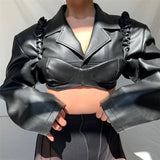 Autumn 2025 Fashion Trend Women's New Long-Sleeved Collar Open Umbilled Slimming PU Leather Top