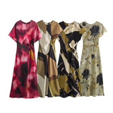 Women's Clothing 2025 Spring New Temperament Elegant Silk-Sting Texture Waist-Print Amply Dress