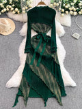 Wind Retro Long-Sleeved Dress Dress Women Summer High-End Light Extravagant Folds To The Waist Wood Ear Long Dress