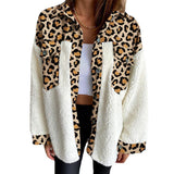 2025 New Collared Leopard Print Plush Stitching Color Warm Long-Sleeved Autumn And Winter Shirt Jacket