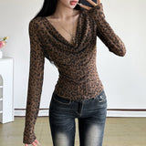 2025 Autumn And Winter New Women's Fashion Retro Hot Girls Collar Hole Printing Bottom Top