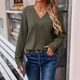 Women's Clothing 2025 Autumn And Winter New Ribs Pit Strip V-Neck Button Long-Sleeved Coat Woman